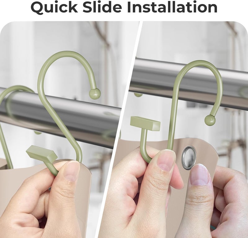 Bathway Sage Green Shower Curtain Hooks, Shower Curtain Rings Rust Proof, 12PCS Shower Hooks for Shower Curtain, T-Bar Design Convenient Elegant Shower Curtain Hangers for Bathroom Kitchen Wardrobe - Image 4